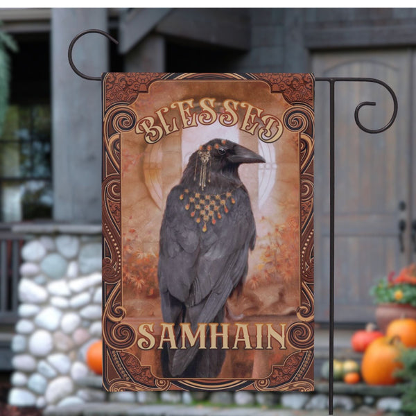 Samhain Garden Flag - Raven Witch Decoration For Fall And Autumn