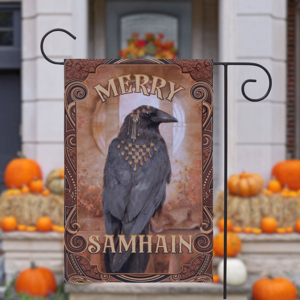 Samhain Raven Garden Flag - Witchy Crow Autumn Decoration