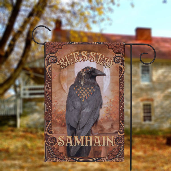Samhain Garden Flag - Raven Witch Decoration For Fall And Autumn