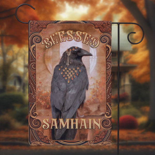 Samhain Garden Flag - Raven Witch Decoration For Fall And Autumn