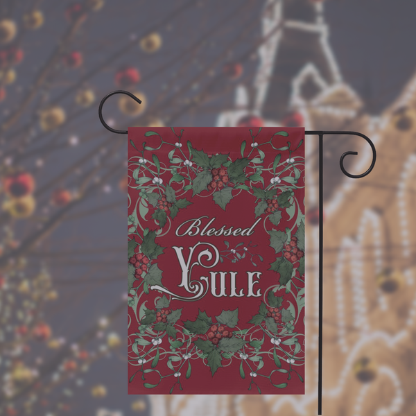 Blessed Yule Holly Red Garden Flag