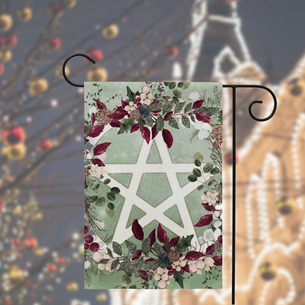 Winter Greens Yule Pentacle Garden Flag