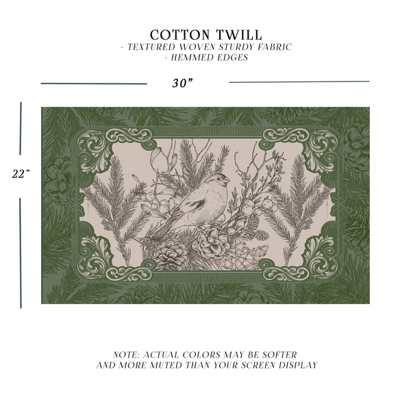 Woodland Bird Green Altar Cloth Tarot Reading Mat - Witch Decor Rec