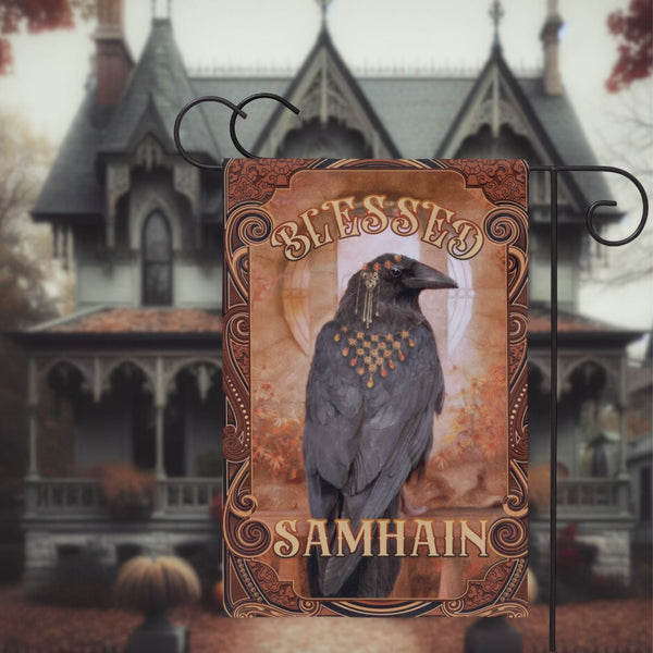 Samhain Garden Flag - Raven Witch Decoration For Fall And Autumn