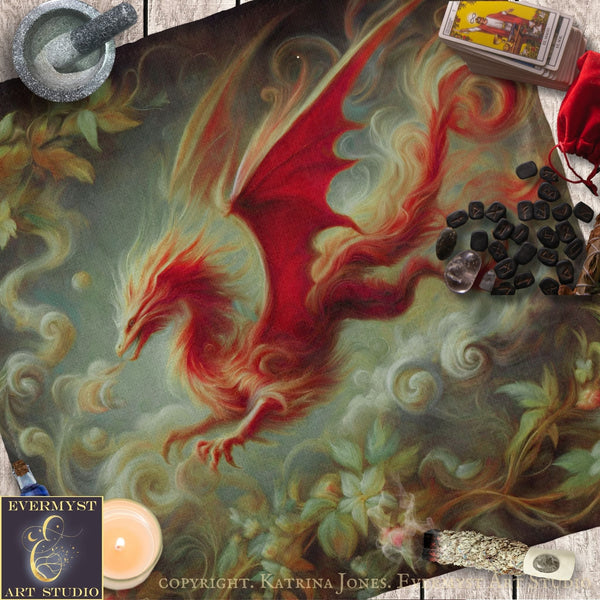 Dragon Dream Red Square Altar Cloth Tarot Mat Altar Cloth Square