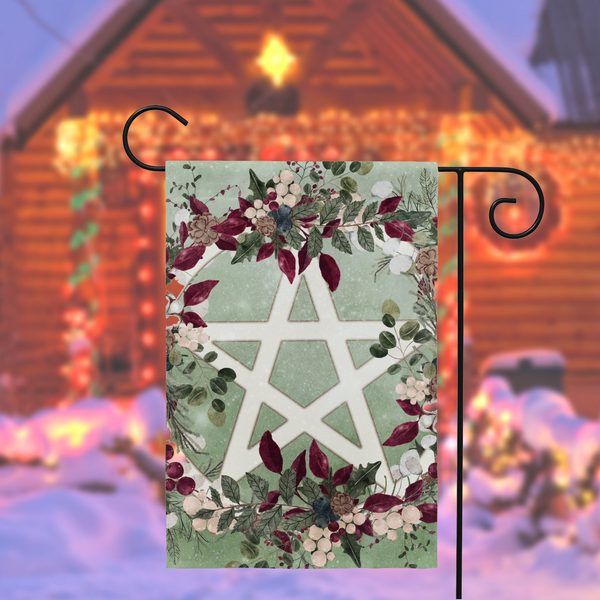 Winter Greens Yule Pentacle Garden Flag