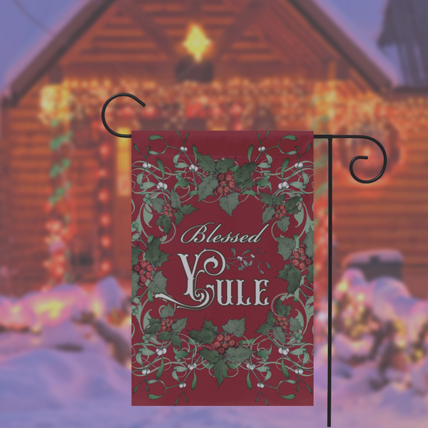 Blessed Yule Holly Red Garden Flag