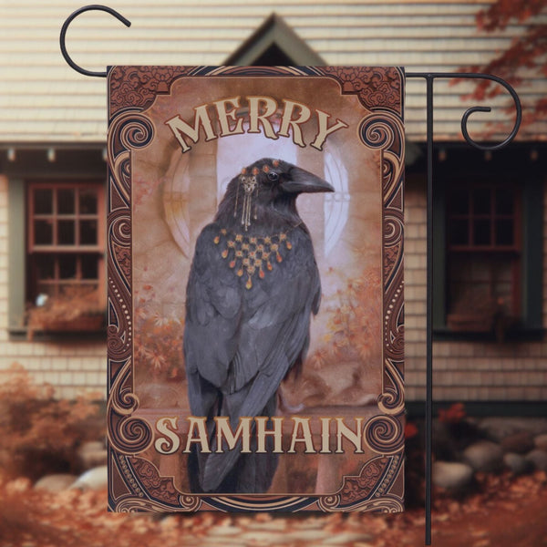 Samhain Raven Garden Flag - Witchy Crow Autumn Decoration