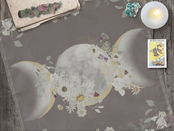 Triple Moon Altar Cloth - Violet Wildflower Design Square