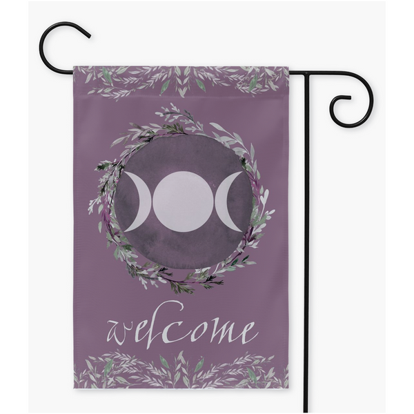 Triple Moon Wiccan Garden Flag - Welcome Witch Pagan Decor