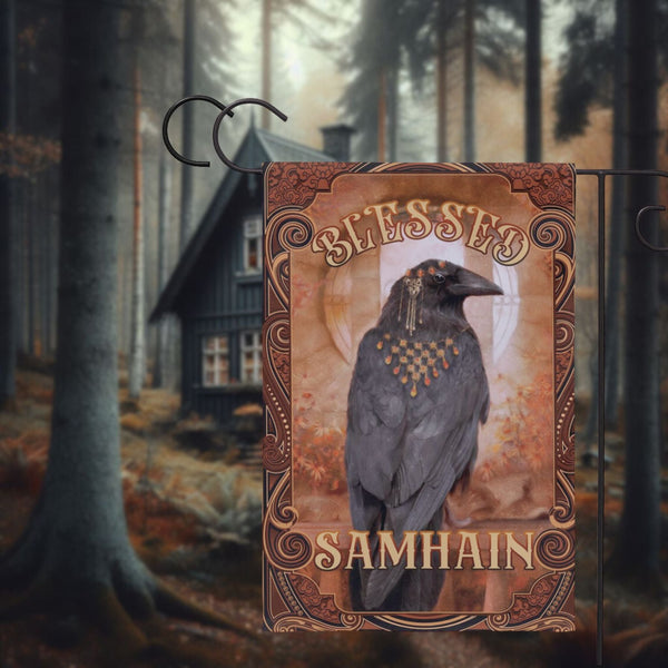 Samhain Garden Flag - Raven Witch Decoration For Fall And Autumn