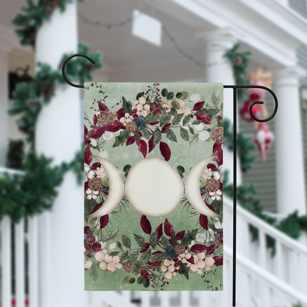Winter Greens Yule Triple Moon Garden Flag