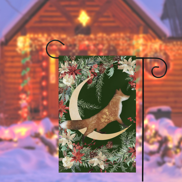 Winter Forest Fox Garden Flag - Whimsical Cottage Banner