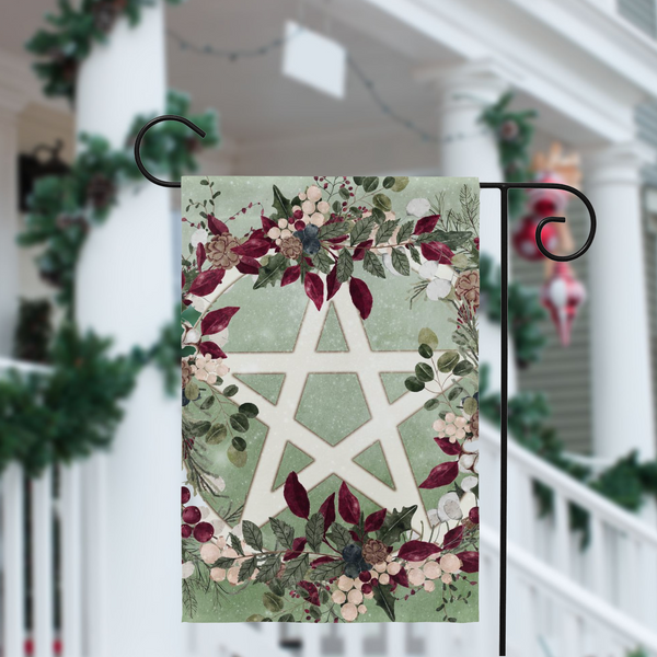 Winter Greens Yule Pentacle Garden Flag