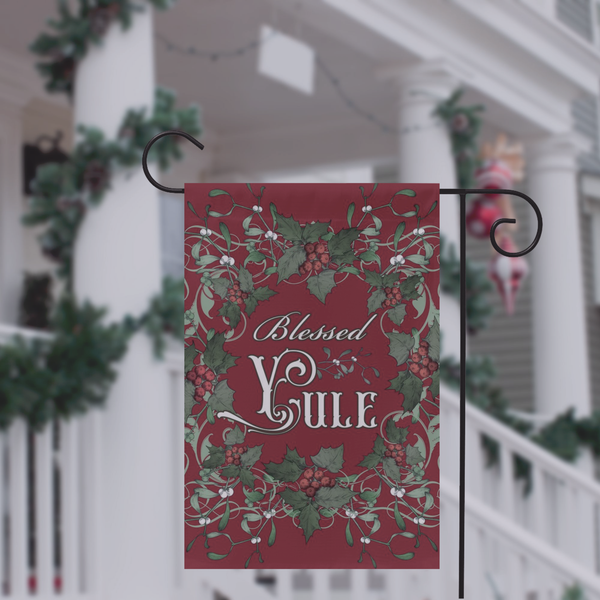 Blessed Yule Holly Red Garden Flag