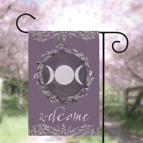 Triple Moon Wiccan Garden Flag - Welcome Witch Pagan Decor
