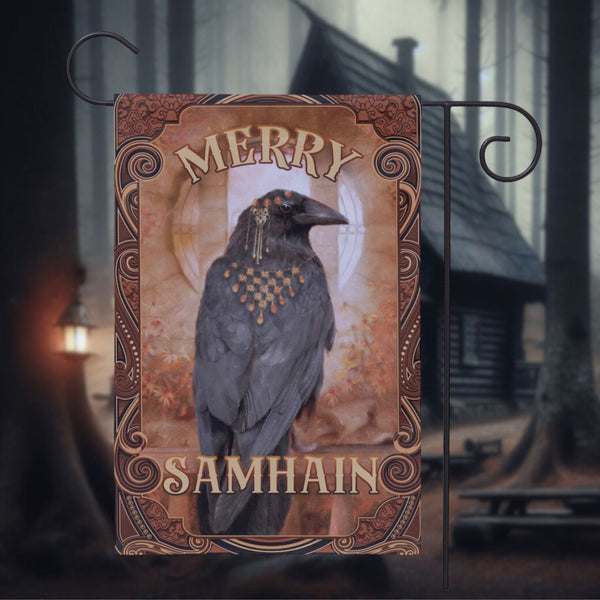 Samhain Raven Garden Flag - Witchy Crow Autumn Decoration
