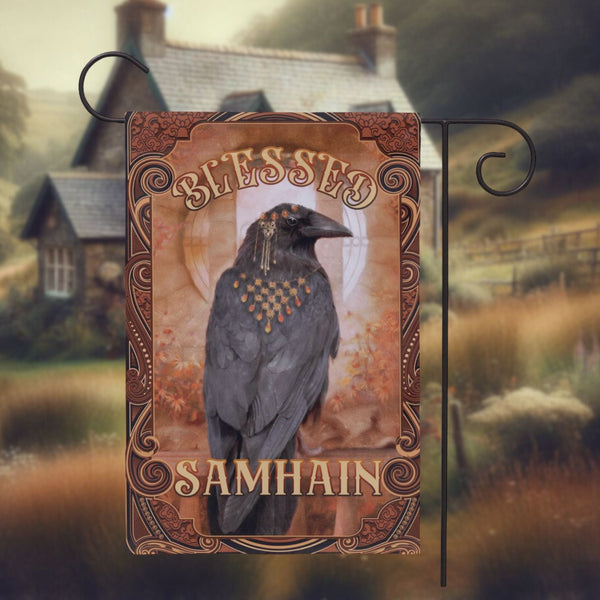 Samhain Garden Flag - Raven Witch Decoration For Fall And Autumn