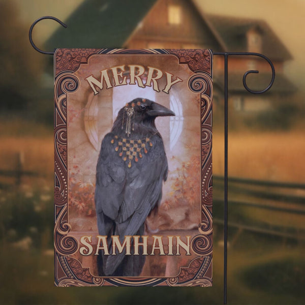Samhain Raven Garden Flag - Witchy Crow Autumn Decoration