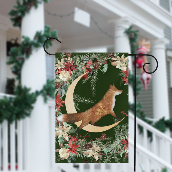 Winter Forest Fox Garden Flag - Whimsical Cottage Banner