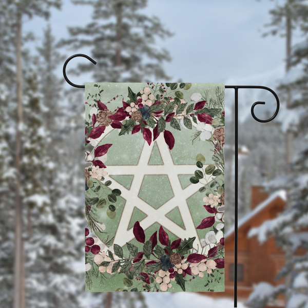 Winter Greens Yule Pentacle Garden Flag