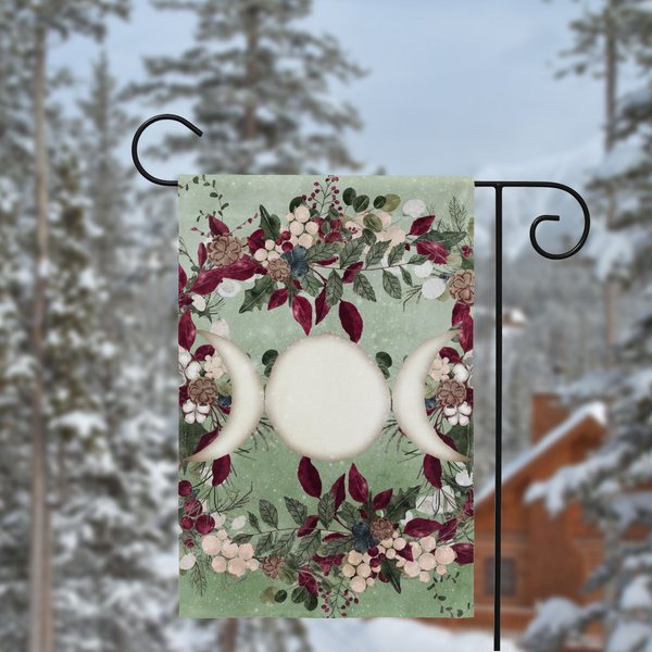 Winter Greens Yule Triple Moon Garden Flag