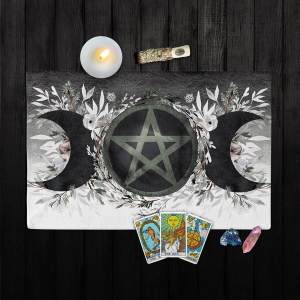 Winter Moon Pentacle Altar Cloth - Witch Pagan Tarot Cotton Twill Rec