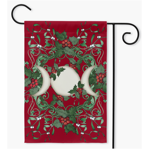 Yule Holly Triple Moon Red Garden Flag Double / 18.325X27 Inch