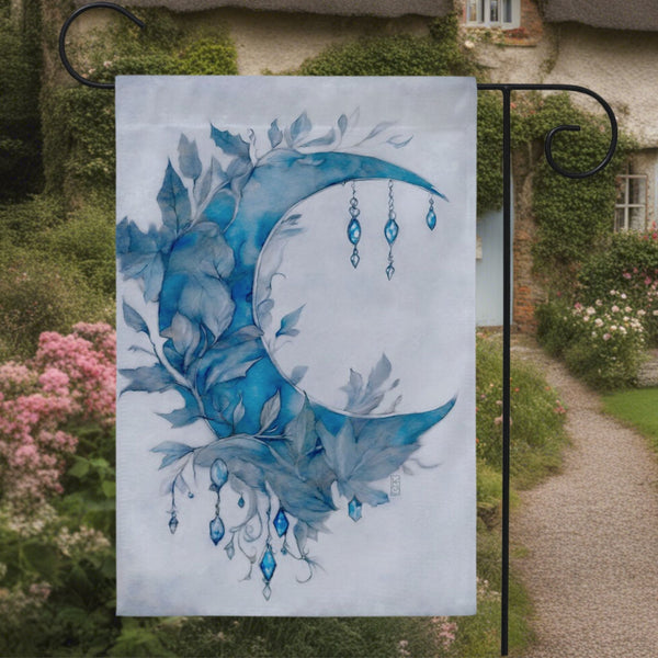 a painting of a blue moon on a white background