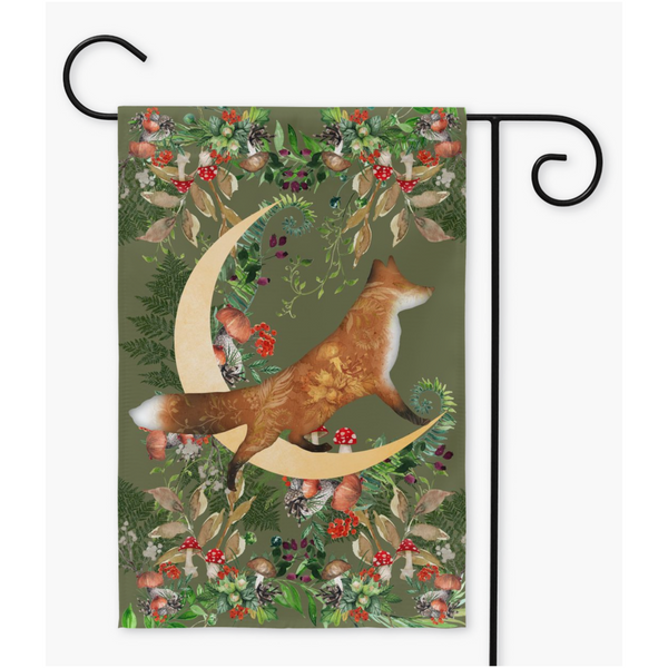 Whimsical Fox Garden Flag - Woodland Cottage Banner