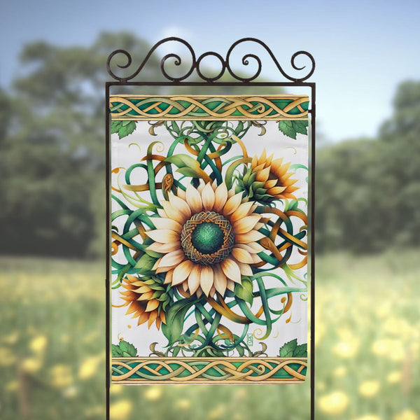 a picture of a sunflower on a metal frame