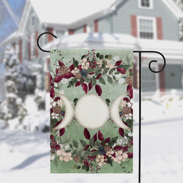 Winter Greens Yule Triple Moon Garden Flag