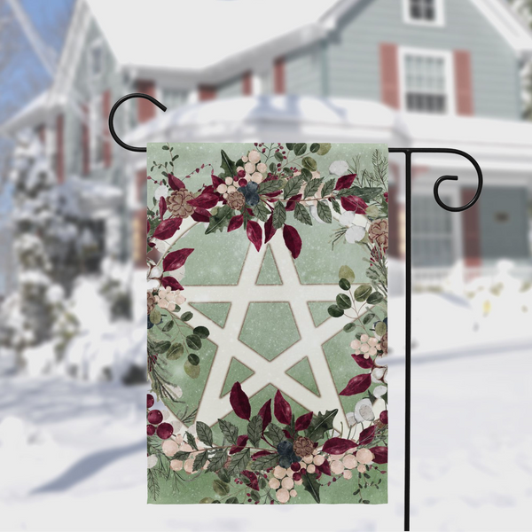 Winter Greens Yule Pentacle Garden Flag