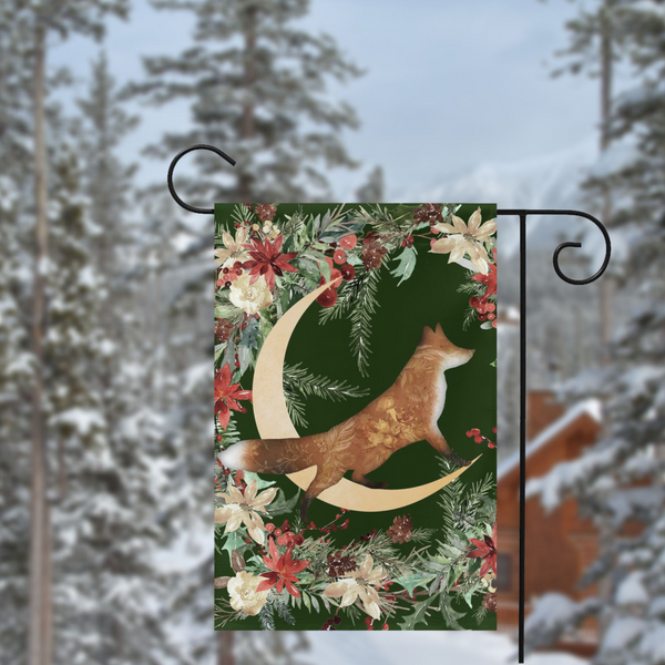 Winter Forest Fox Garden Flag - Whimsical Cottage Banner