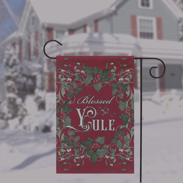 Blessed Yule Holly Red Garden Flag