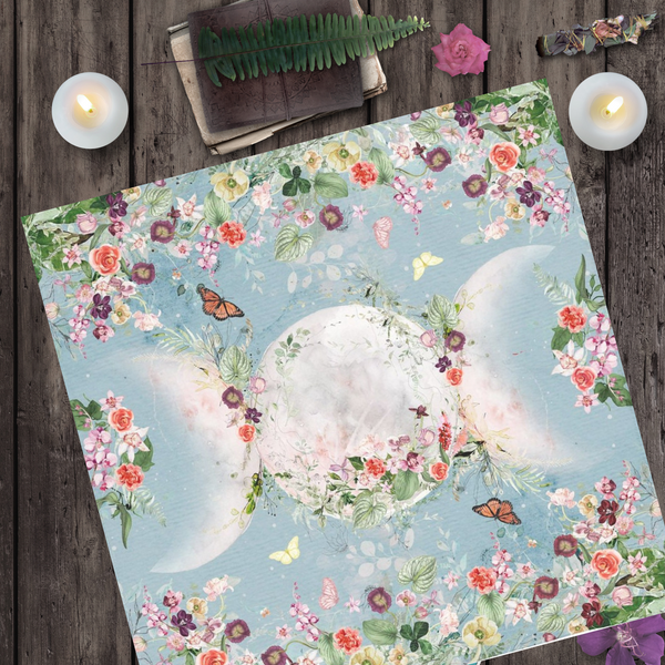Garden Floral Triple Moon Altar Cloth - Beltane Summer Tarot Square