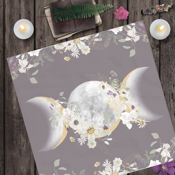 Triple Moon Altar Cloth - Violet Wildflower Design Square