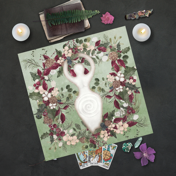 Winter Goddess Altar Cloth - Tarot Mat Witchy Decor For Yule Square