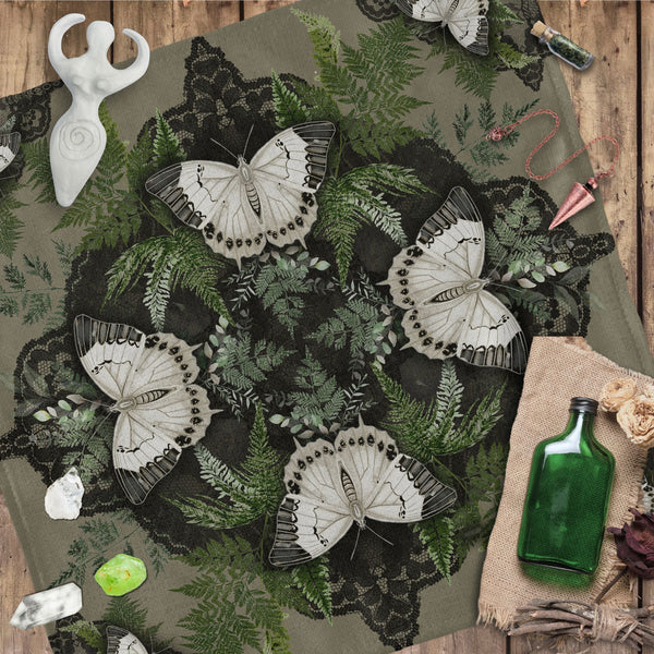 Butterfly Mandala Dark Square Altar Cloth Tarot Mat Altar Cloth Square
