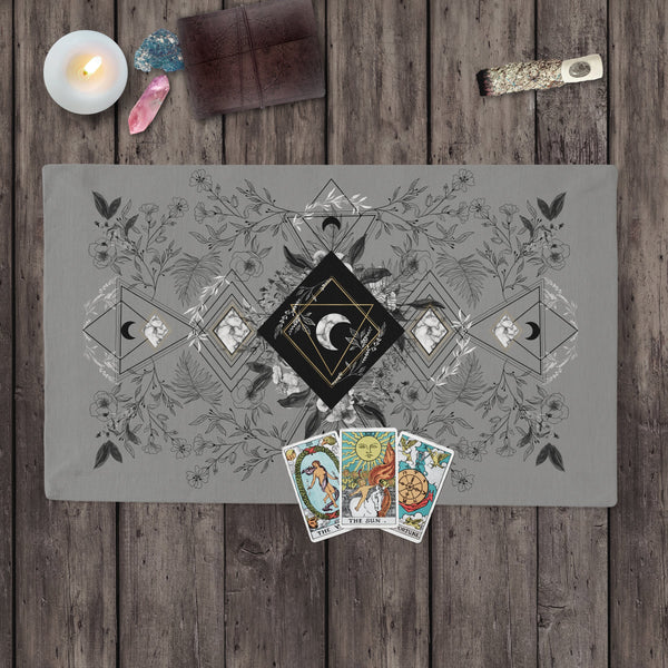 Altar Cloth - Tarot Boho Grey Moon And Black White Design Cotton Twill Rec