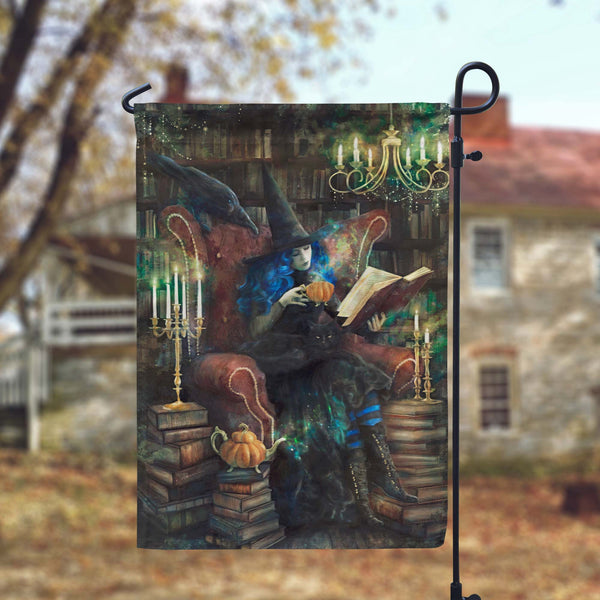 Witch Garden Flag - Tea Books Library Witchy Decor