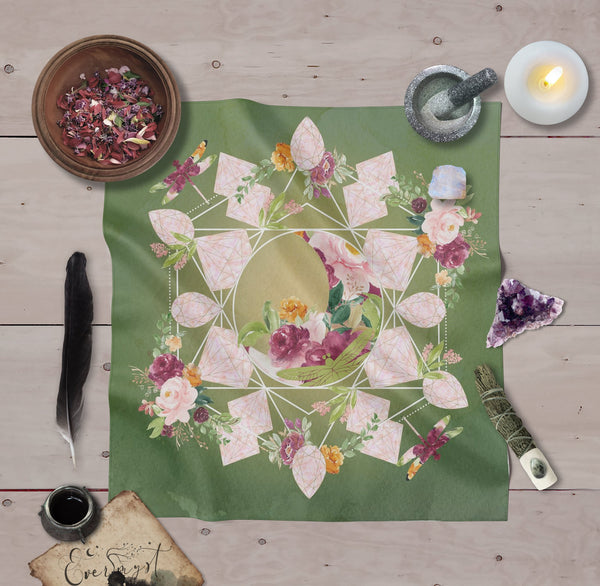Boho Altar Cloth - Summer Solstice Decor For Rituals Crystals And Tarot 24X24 Inch Crepe Square