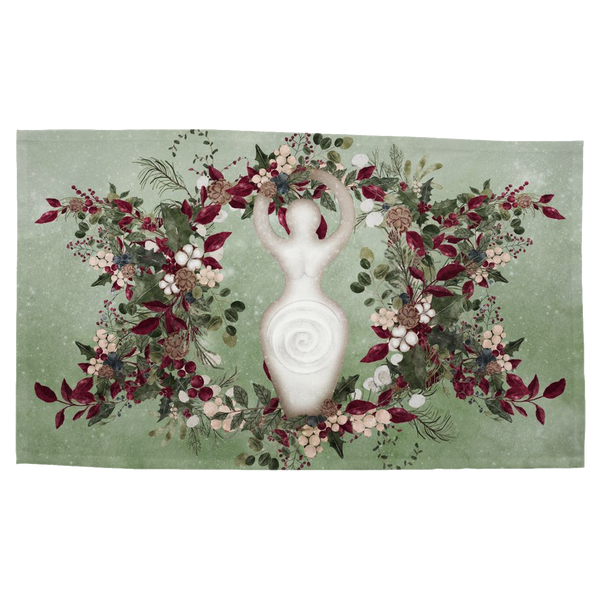Winter Greens Witch Tarot Cloth - Yule Goddess Altar Rec