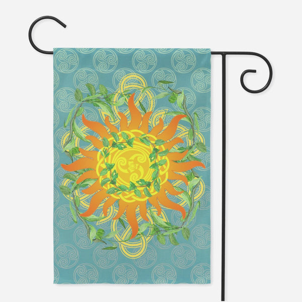 Summer Litha Garden Flag - Celtic Sun Greenery Motif