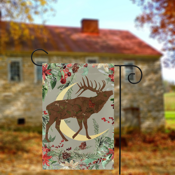 Wintery Garden Flag - Whimsical Stag Design