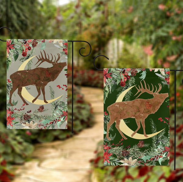 Wintery Garden Flag - Whimsical Stag Design