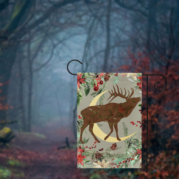 Wintery Garden Flag - Whimsical Stag Design