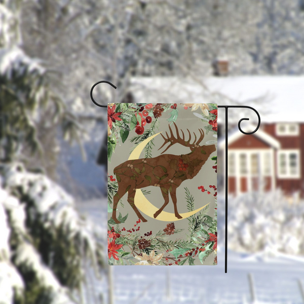 Wintery Garden Flag - Whimsical Stag Design