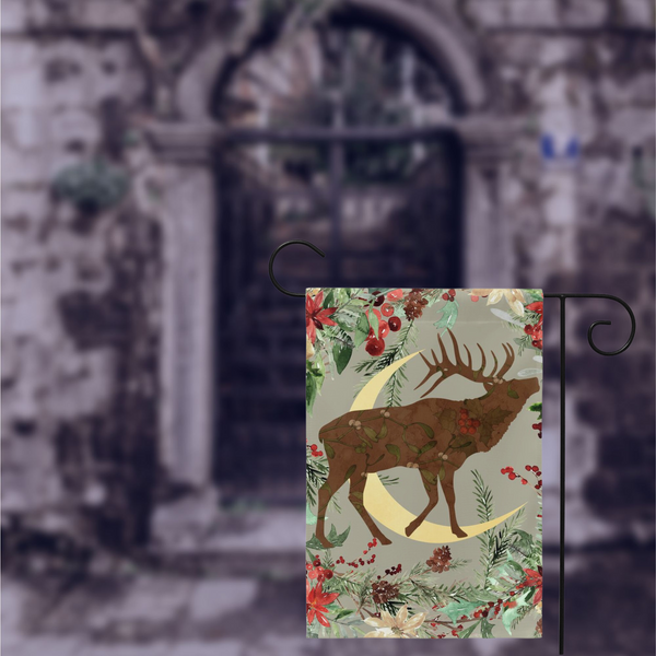 Wintery Garden Flag - Whimsical Stag Design