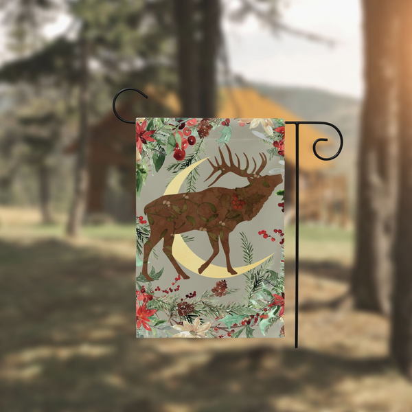 Wintery Garden Flag - Whimsical Stag Design